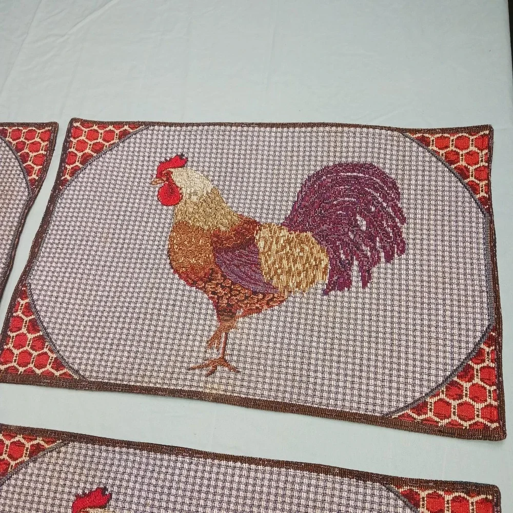 VTG Rooster Chicken Tapestry Placemats Set Of 4: 18